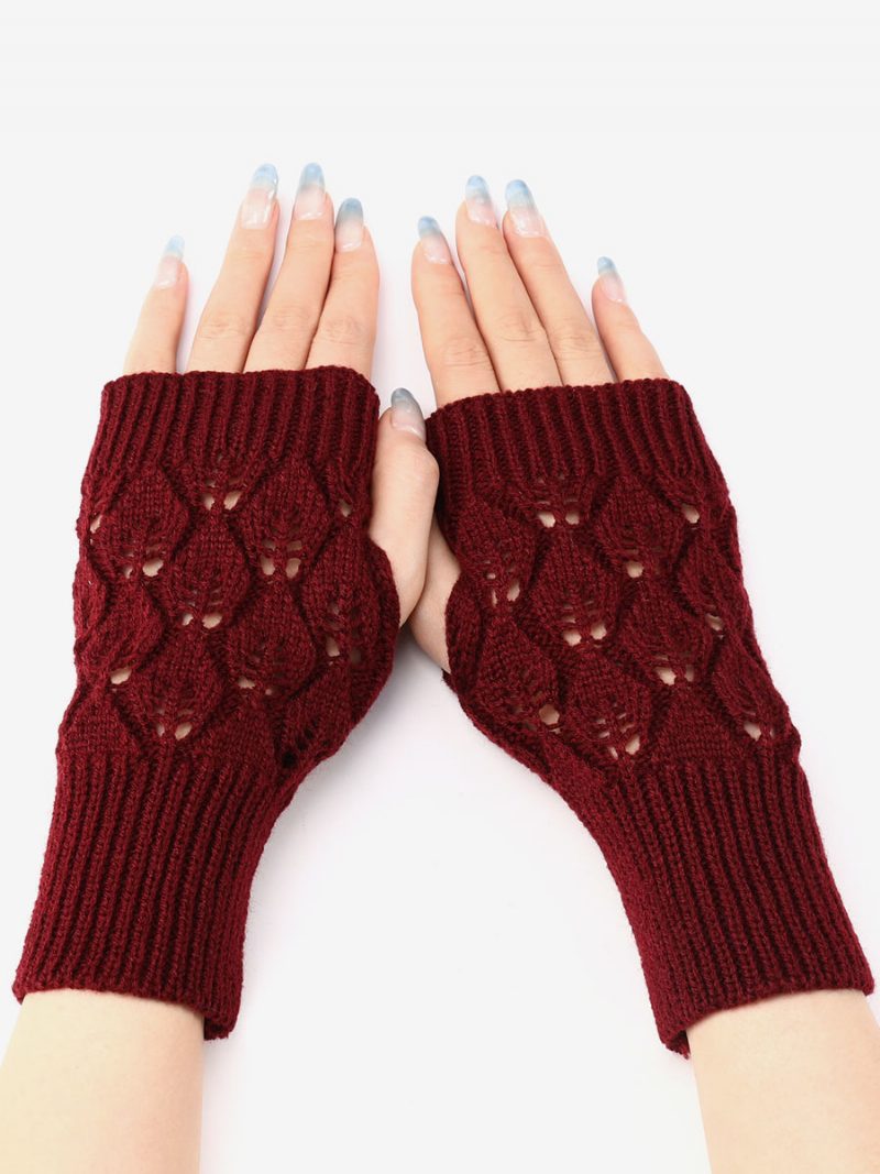 Damenhandschuhe Fingerlose Warme Strickhandschuhe Für Den Winter - Burgund