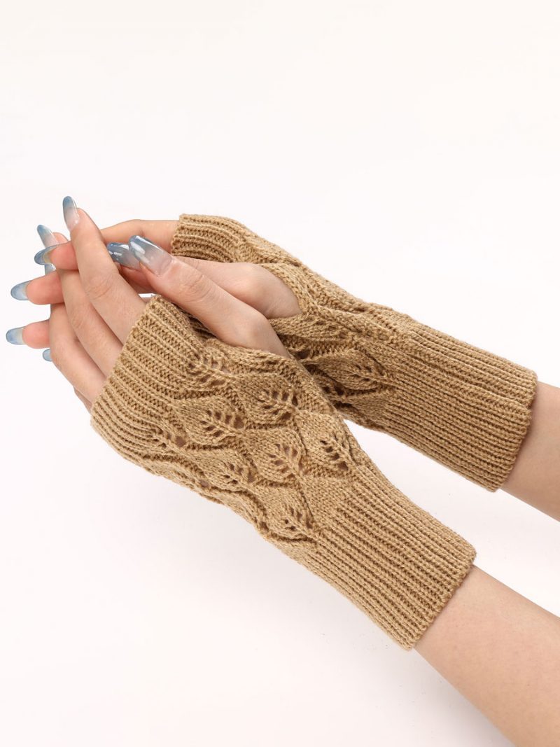 Damenhandschuhe Fingerlose Warme Strickhandschuhe Für Den Winter - Beige