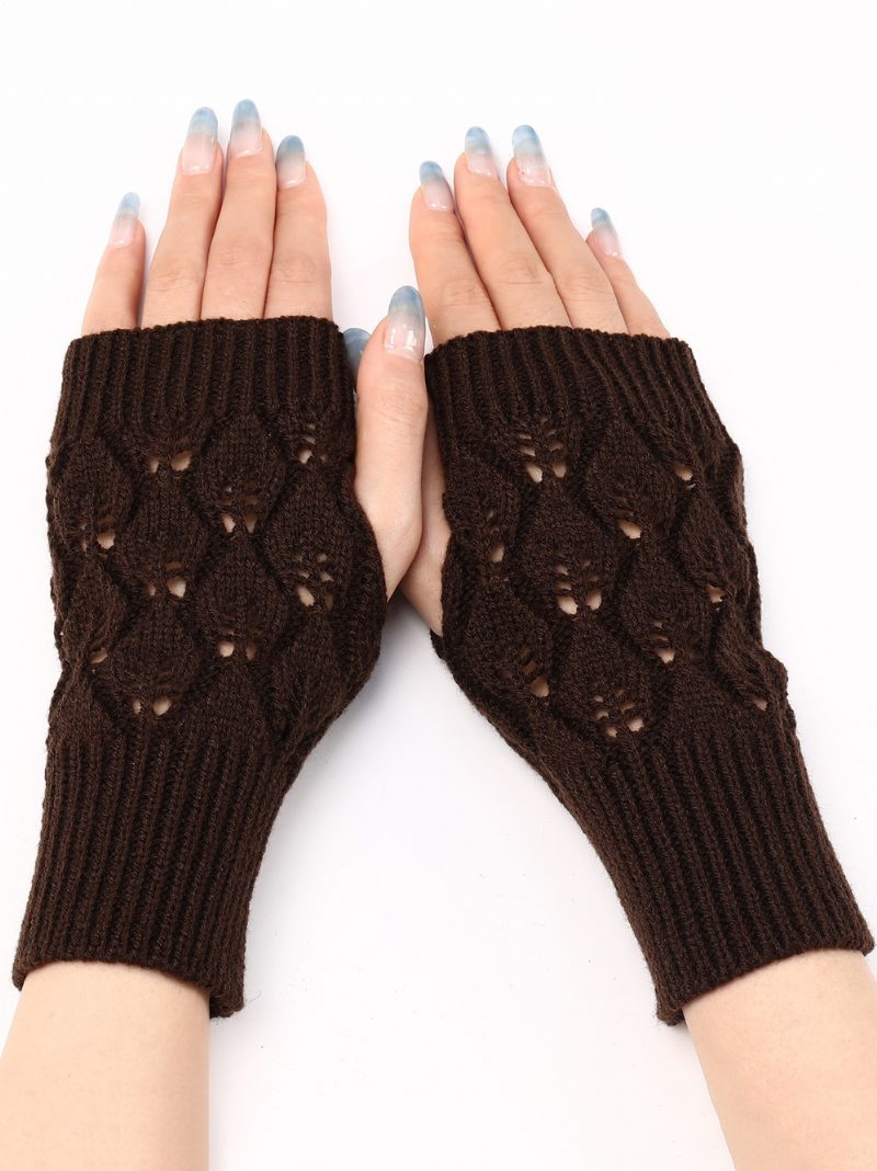 Damenhandschuhe Fingerlose Warme Strickhandschuhe Für Den Winter - Kaffeebraun