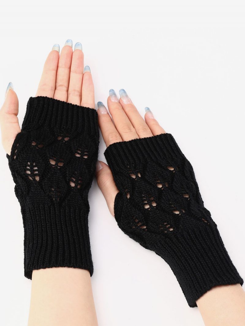 Damenhandschuhe Fingerlose Warme Strickhandschuhe Für Den Winter - Schwarz