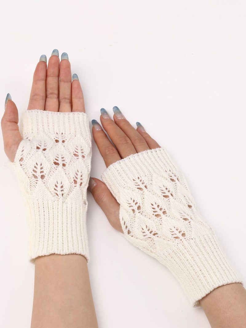 Damenhandschuhe Fingerlose Warme Strickhandschuhe Für Den Winter - Weiß