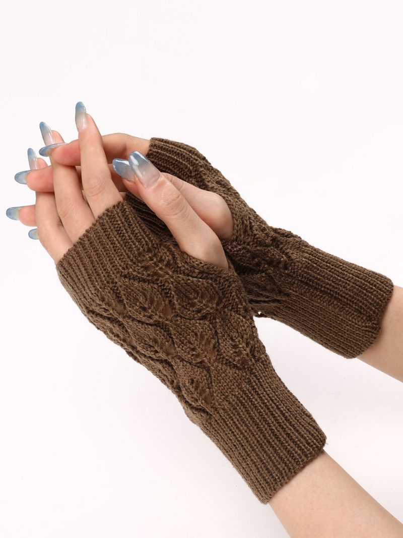 Damenhandschuhe Fingerlose Warme Strickhandschuhe Für Den Winter - Khaki