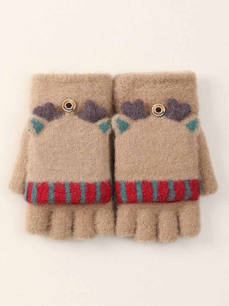 Damenhandschuhe Weihnachtsmuster Fingerlos Weihnachtsgeschenk Heimkleidung Winter Warm Süß Acc - Kamel