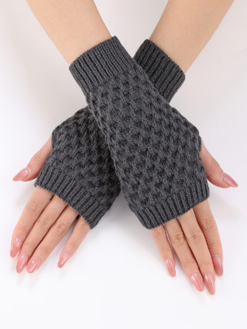 Gehäkelte Armstulpen Einfarbige Herbst-winter-handschuhe Für Damen - Schwarz