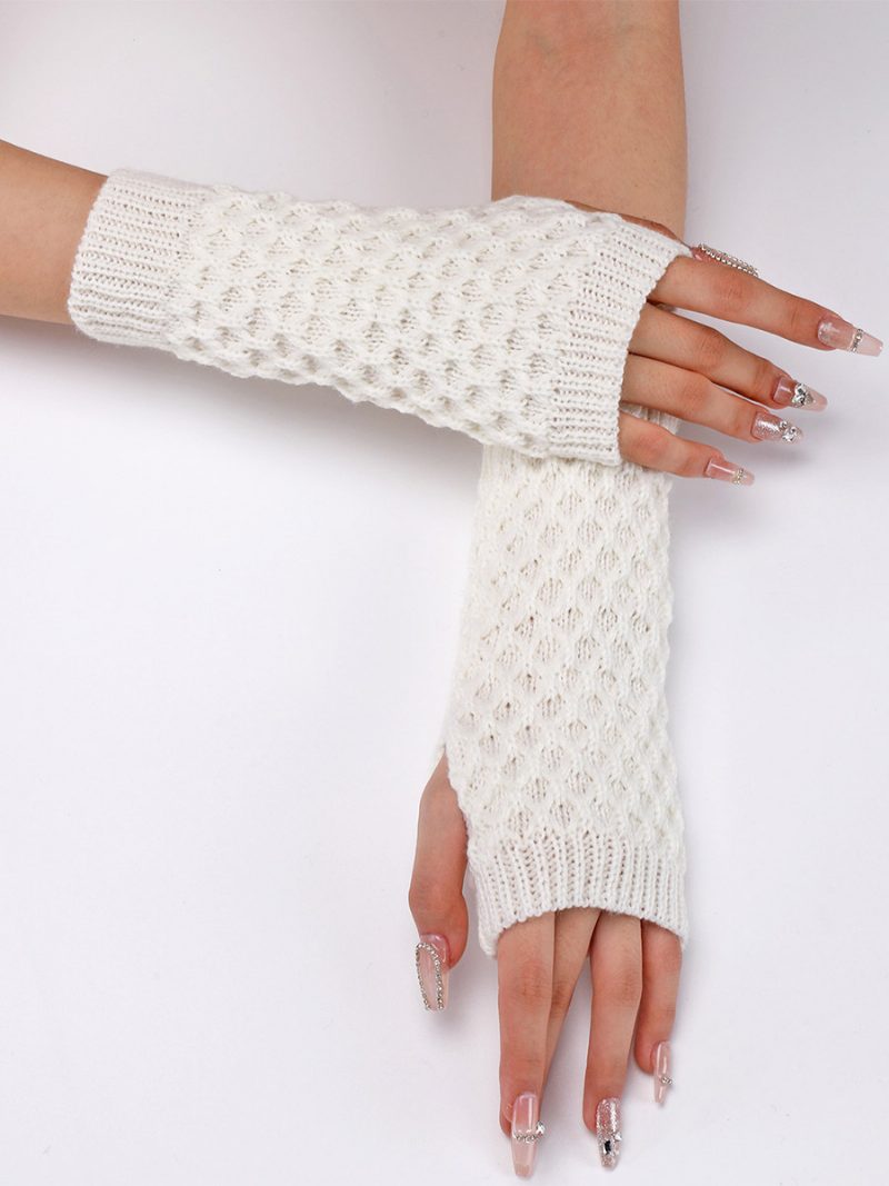 Gehäkelte Armstulpen Einfarbige Herbst-winter-handschuhe Für Damen - Weiß