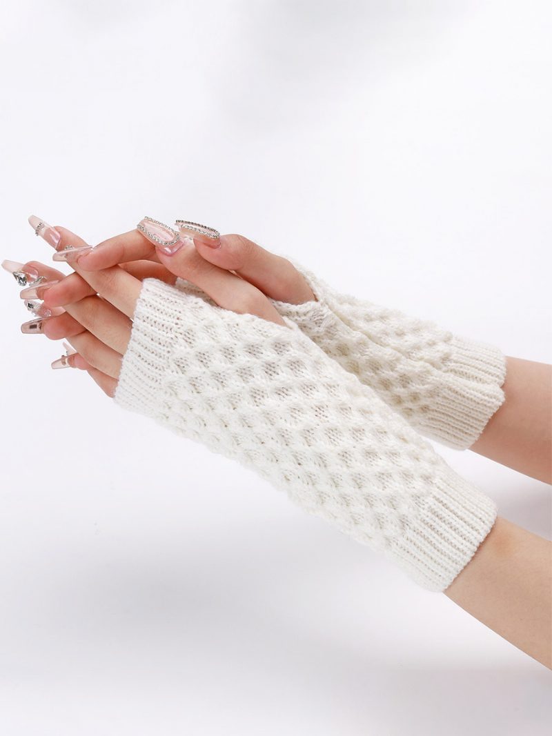 Gehäkelte Armstulpen Einfarbige Herbst-winter-handschuhe Für Damen - Weiß