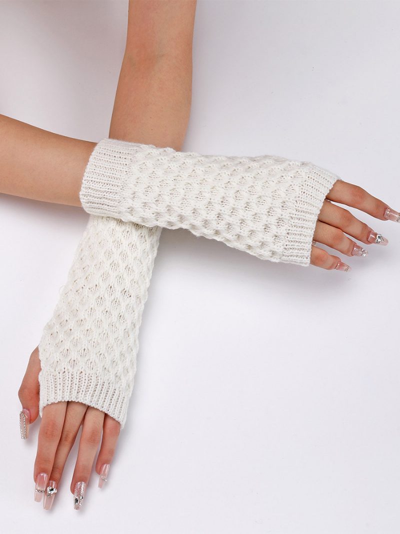 Gehäkelte Armstulpen Einfarbige Herbst-winter-handschuhe Für Damen - Weiß