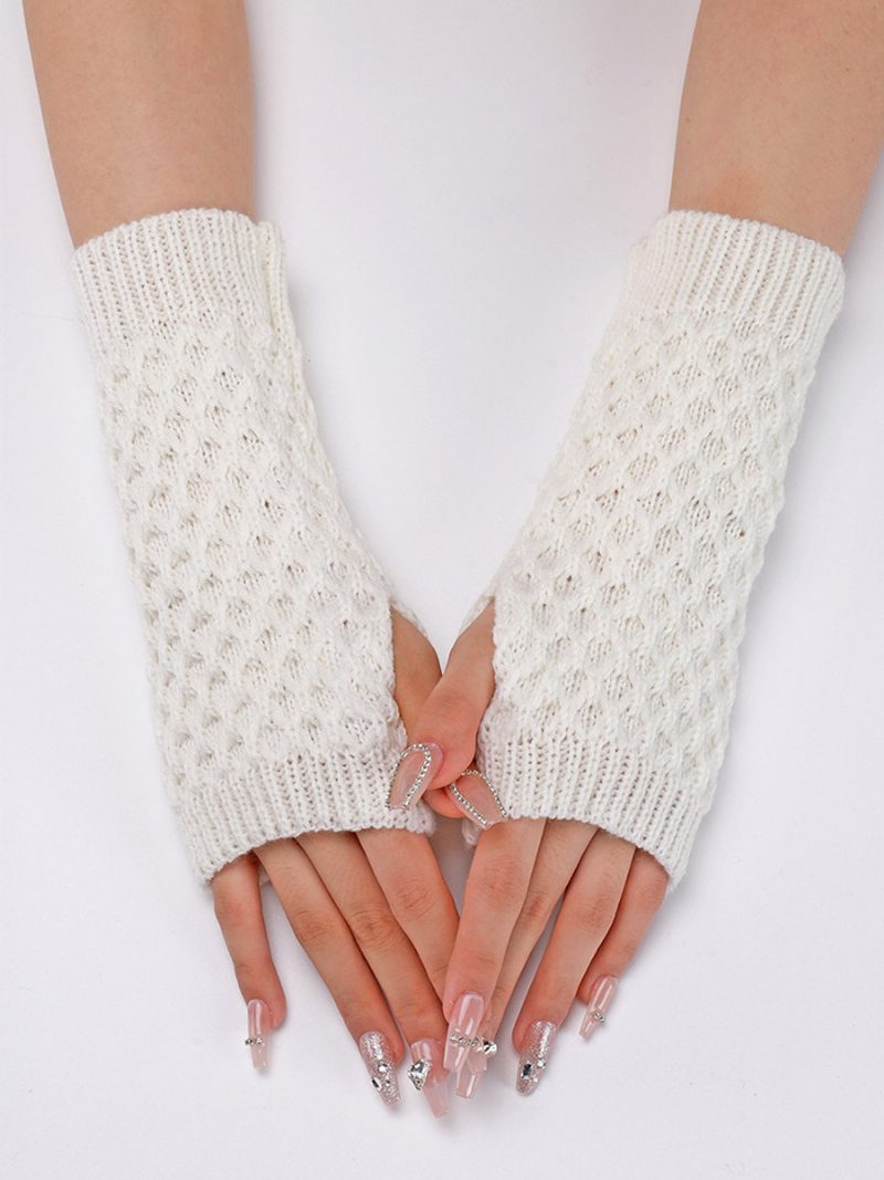 Gehäkelte Armstulpen Einfarbige Herbst-winter-handschuhe Für Damen - Weiß