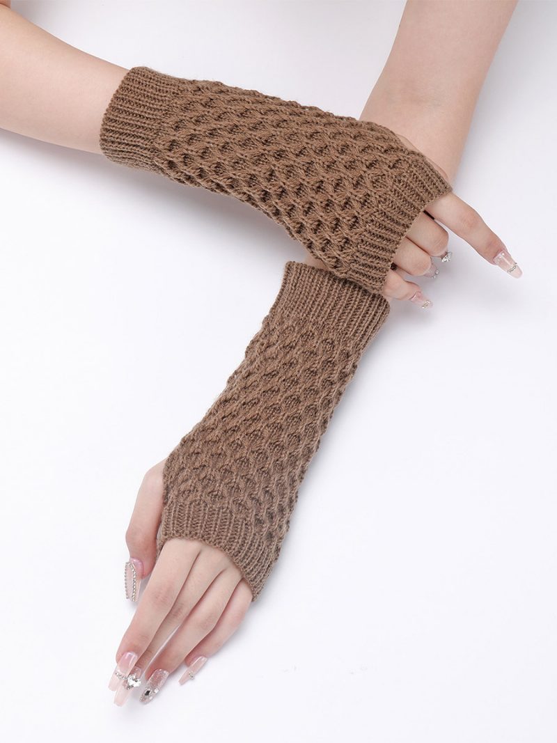 Gehäkelte Armstulpen Einfarbige Herbst-winter-handschuhe Für Damen - Khaki