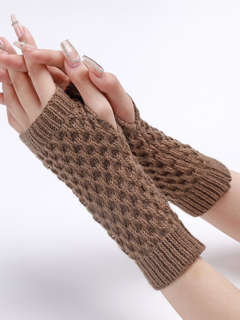 Gehäkelte Armstulpen Einfarbige Herbst-winter-handschuhe Für Damen - Khaki