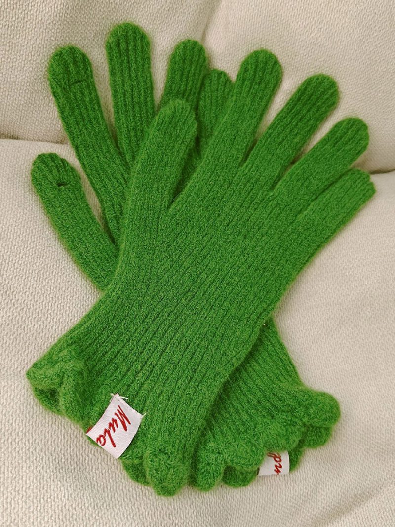 Gerippte Strickhandschuhe Einfarbige Herbst-winter-handschuhe Für Damen - Grasgrün