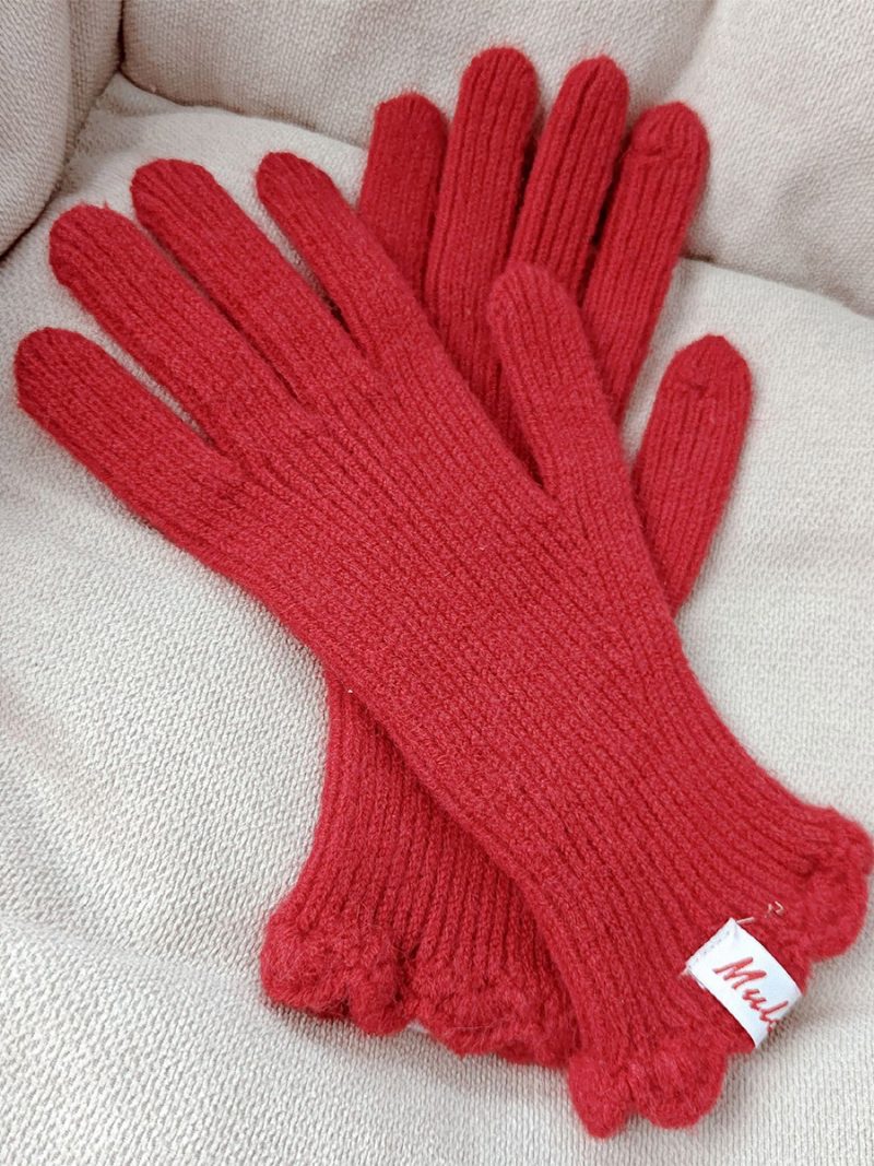 Gerippte Strickhandschuhe Einfarbige Herbst-winter-handschuhe Für Damen - Rot