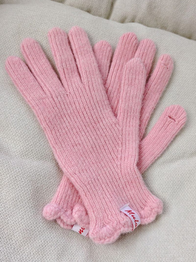 Gerippte Strickhandschuhe Einfarbige Herbst-winter-handschuhe Für Damen - Rosa