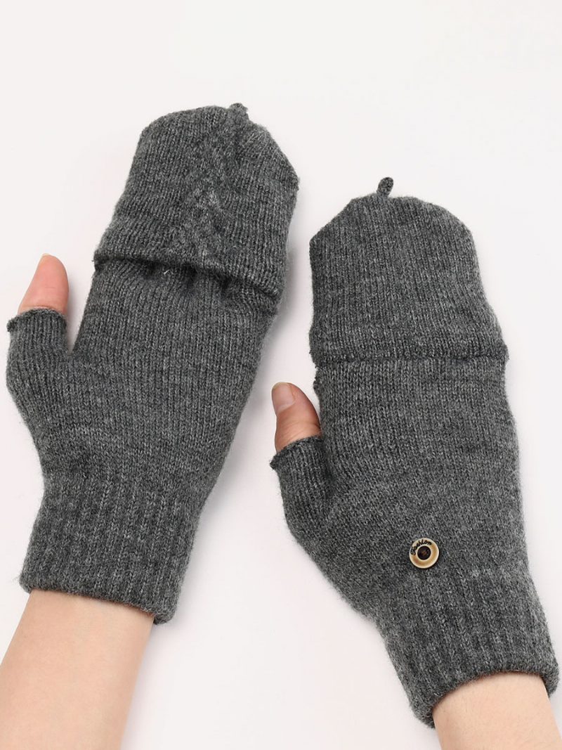 Handschuhe Für Damen Knöpfe Fingerlos Den Winter Gestrickt Warme - Tiefgrau