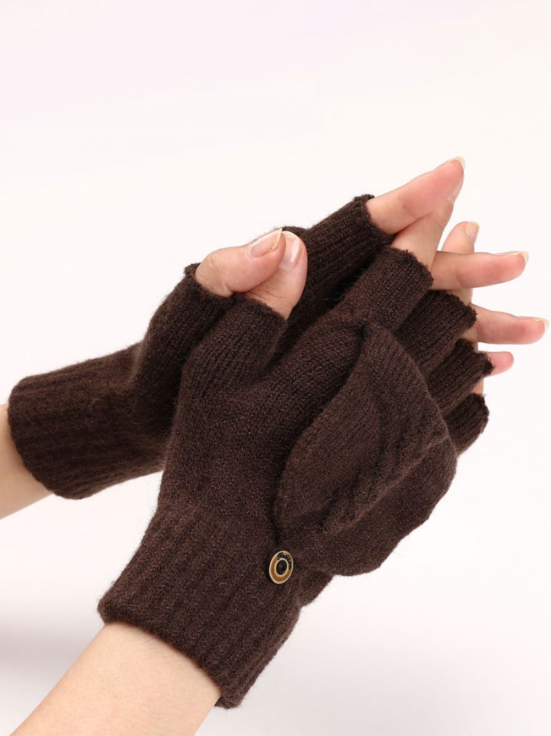 Handschuhe Für Damen Knöpfe Fingerlos Den Winter Gestrickt Warme - Kaffeebraun