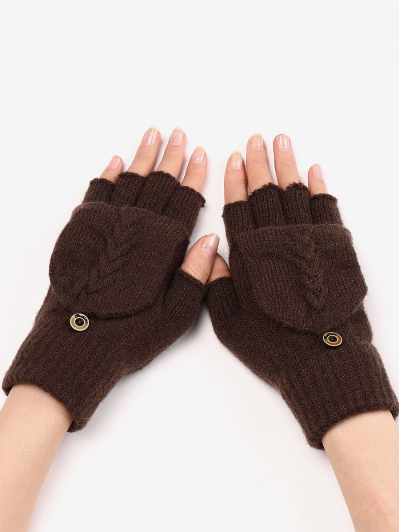 Handschuhe Für Damen Knöpfe Fingerlos Den Winter Gestrickt Warme - Kaffeebraun