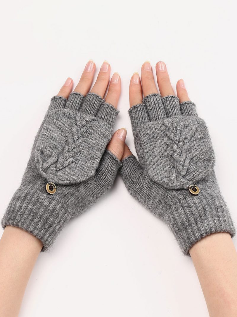 Handschuhe Für Damen Knöpfe Fingerlos Den Winter Gestrickt Warme - Hellgrau