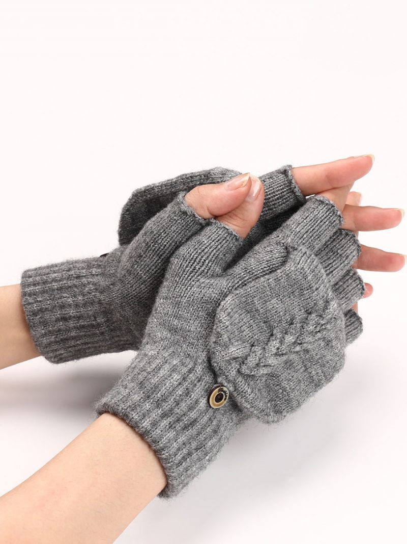 Handschuhe Für Damen Knöpfe Fingerlos Den Winter Gestrickt Warme - Hellgrau