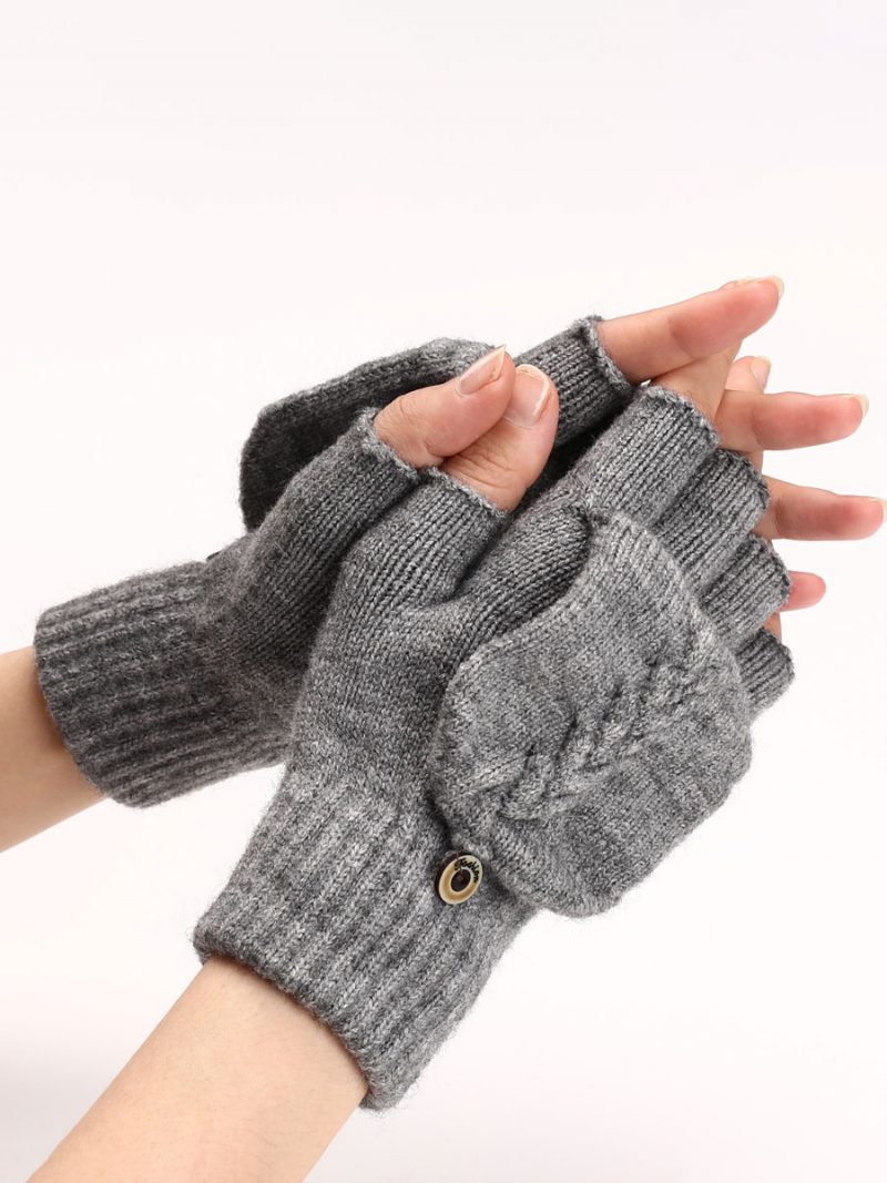 Handschuhe Für Damen Knöpfe Fingerlos Den Winter Gestrickt Warme - Hellgrau