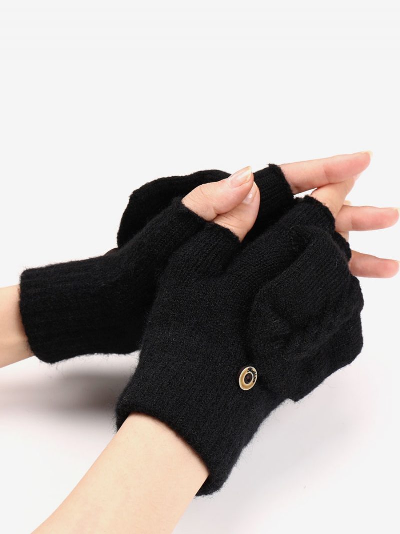 Handschuhe Für Damen Knöpfe Fingerlos Den Winter Gestrickt Warme - Schwarz