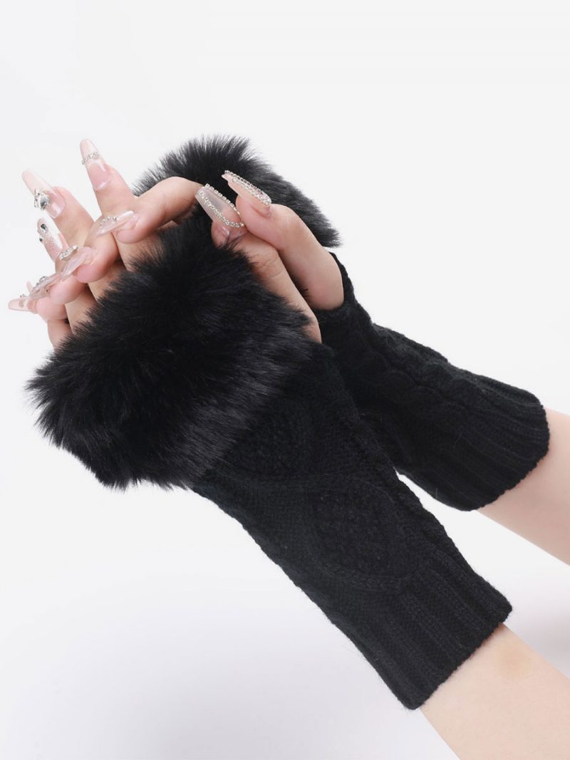 Handschuhe Für Damen Pom Poms Fingerlose Winter-warme Strickhandschuhe