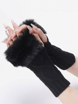 Handschuhe Für Damen Pom Poms Fingerlose Winter-warme Strickhandschuhe