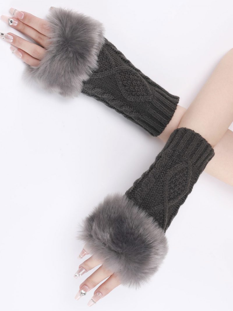 Handschuhe Für Damen Pom Poms Fingerlose Winter-warme Strickhandschuhe - Tiefgrau