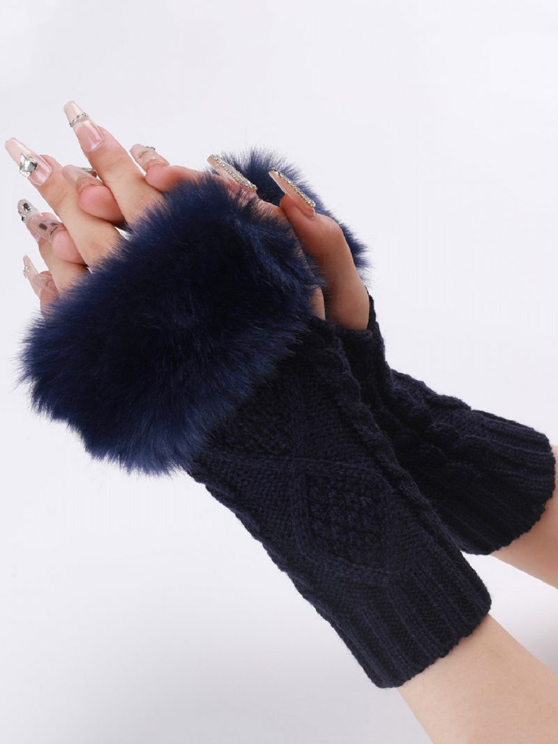 Handschuhe Für Damen Pom Poms Fingerlose Winter-warme Strickhandschuhe - Dunkelmarine