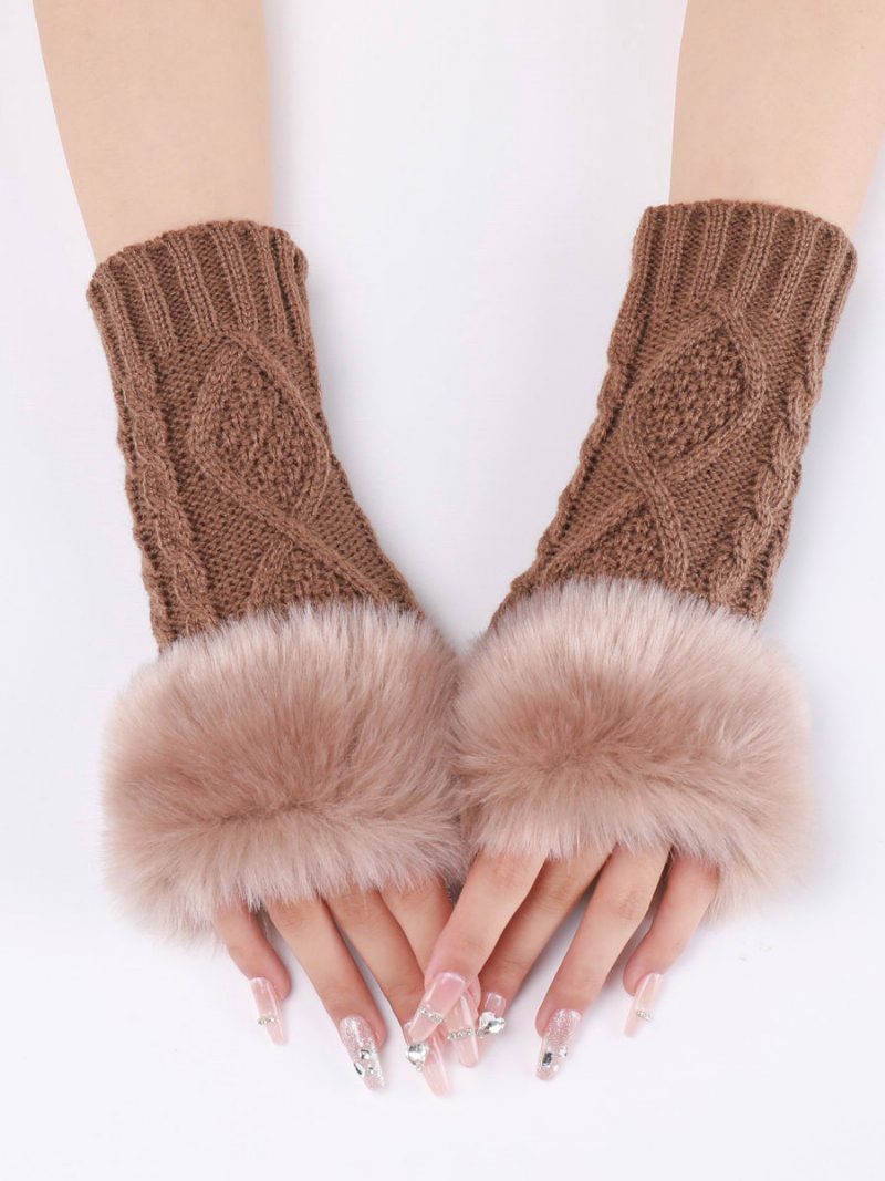 Handschuhe Für Damen Pom Poms Fingerlose Winter-warme Strickhandschuhe - Khaki