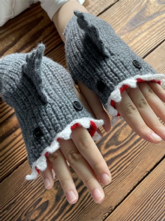 Handschuhe Für Frauen Animal Print Crochet Shark Shape Fingerless Home Wear Winter Warm Cute Acc