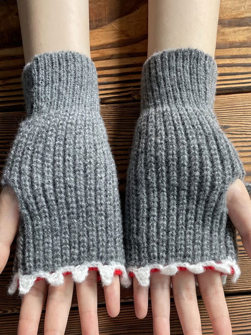 Handschuhe Für Frauen Animal Print Crochet Shark Shape Fingerless Home Wear Winter Warm Cute Acc - Grau