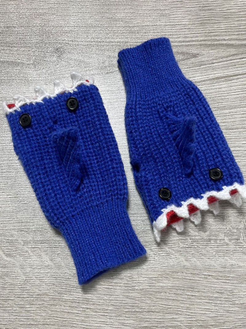 Handschuhe Für Frauen Animal Print Crochet Shark Shape Fingerless Home Wear Winter Warm Cute Acc - Blau