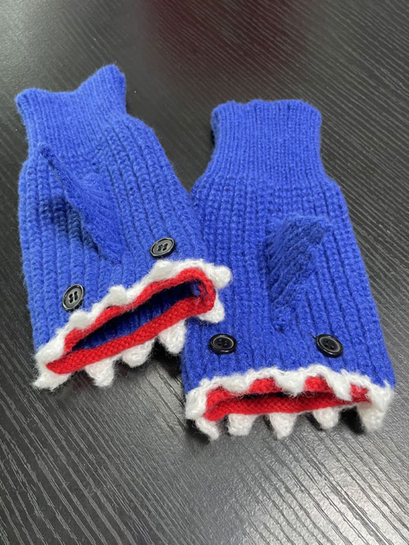 Handschuhe Für Frauen Animal Print Crochet Shark Shape Fingerless Home Wear Winter Warm Cute Acc - Blau