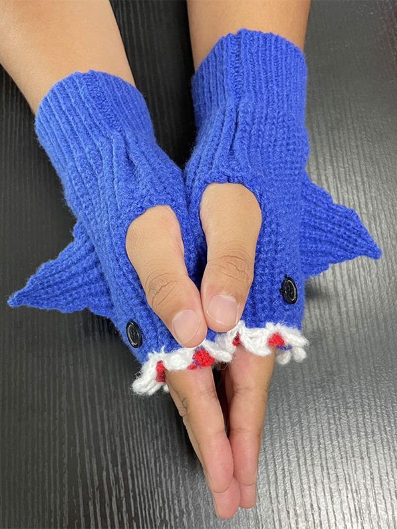 Handschuhe Für Frauen Animal Print Crochet Shark Shape Fingerless Home Wear Winter Warm Cute Acc - Blau