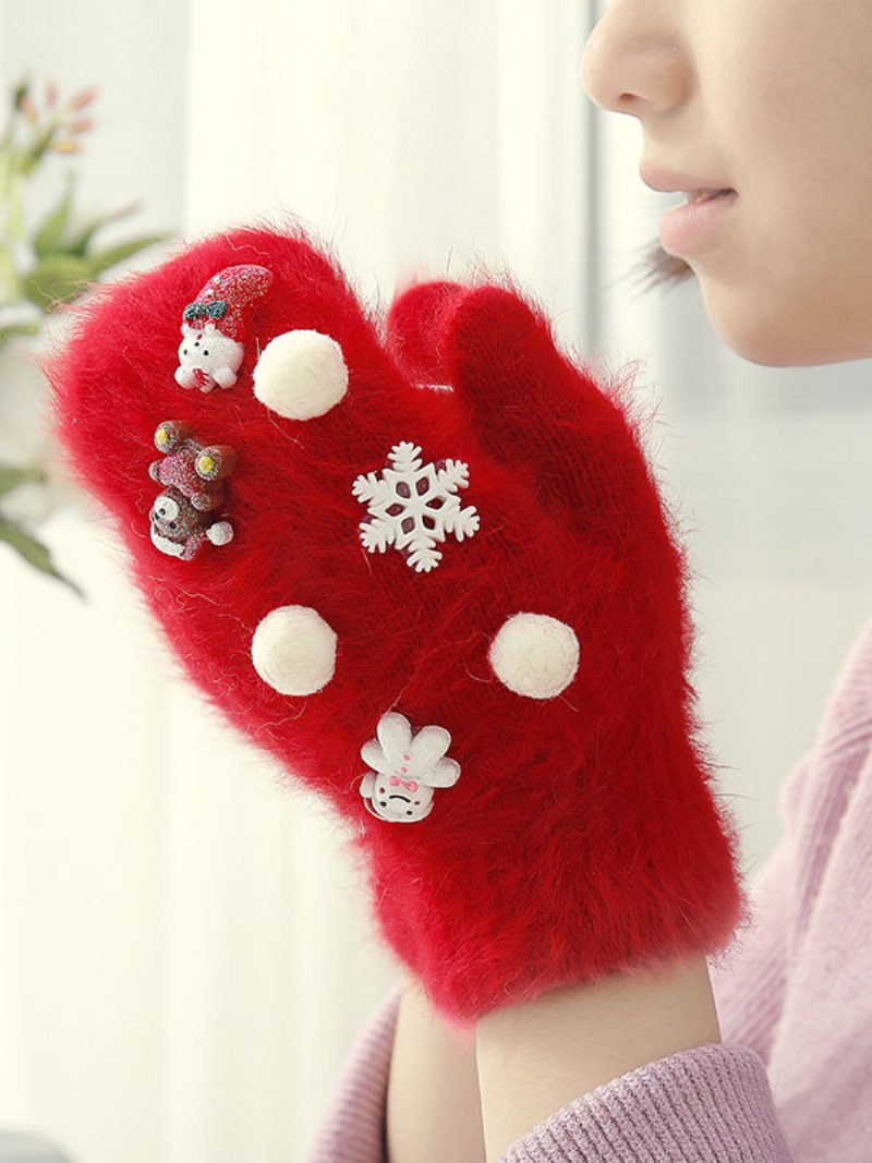 Handschuhe Für Frauen Weihnachtsmuster Weihnachtsgeschenk Heimkleidung Winter Warm Niedlich Acc - Türrot