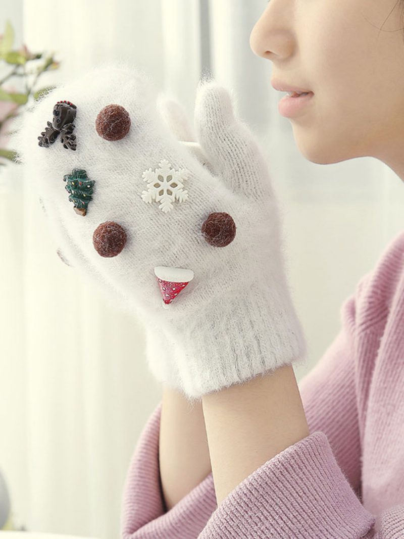 Handschuhe Für Frauen Weihnachtsmuster Weihnachtsgeschenk Heimkleidung Winter Warm Niedlich Acc - Weiß