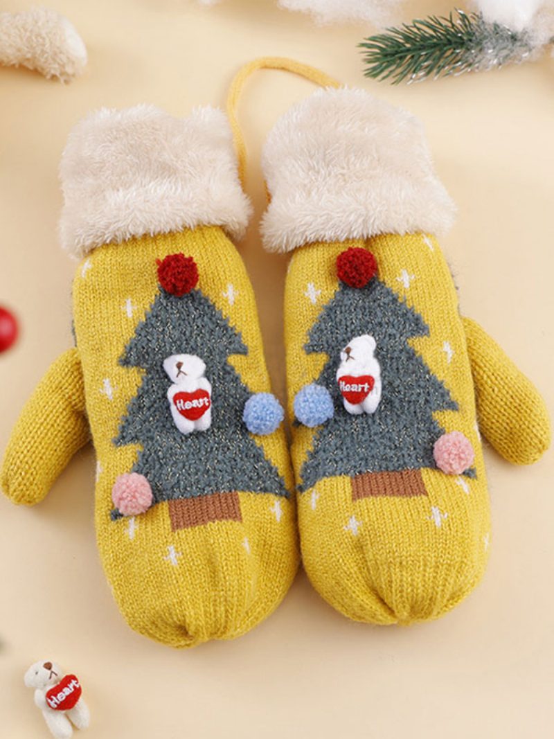 Handschuhe Für Frauen Weihnachtsmuster Weihnachtsgeschenk Heimkleidung Winter Warm Niedlich Acc - Gelb