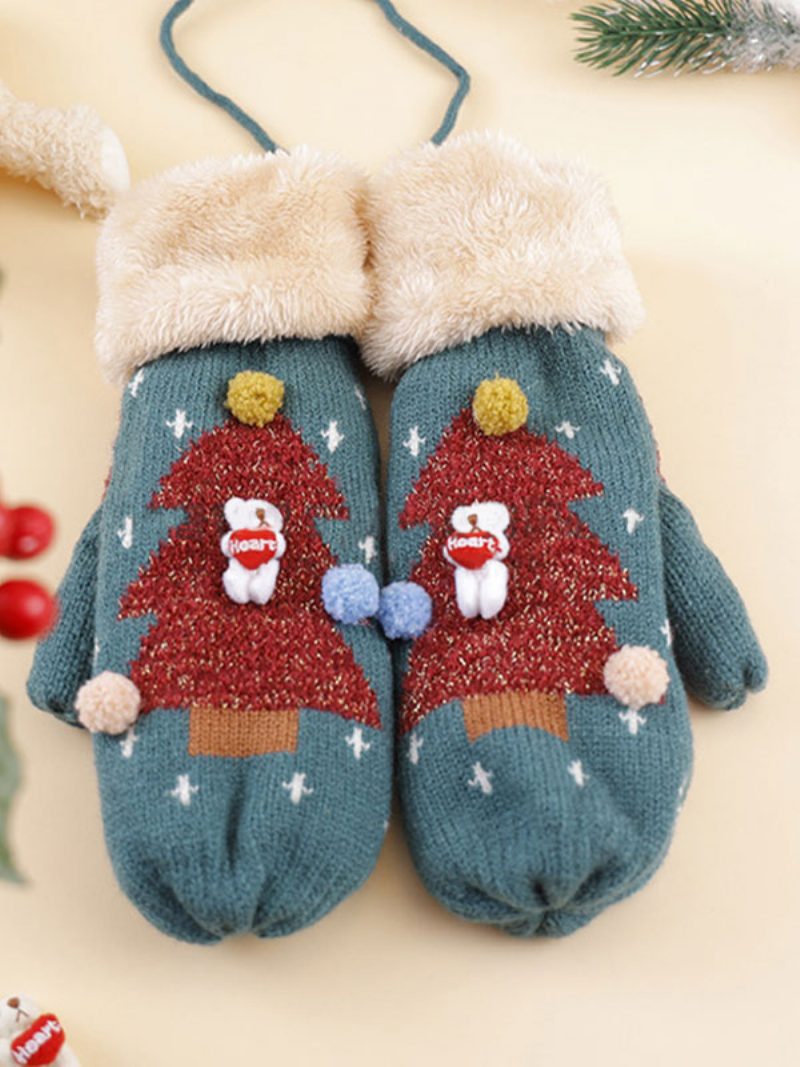 Handschuhe Für Frauen Weihnachtsmuster Weihnachtsgeschenk Heimkleidung Winter Warm Niedlich Acc - Blaugrün