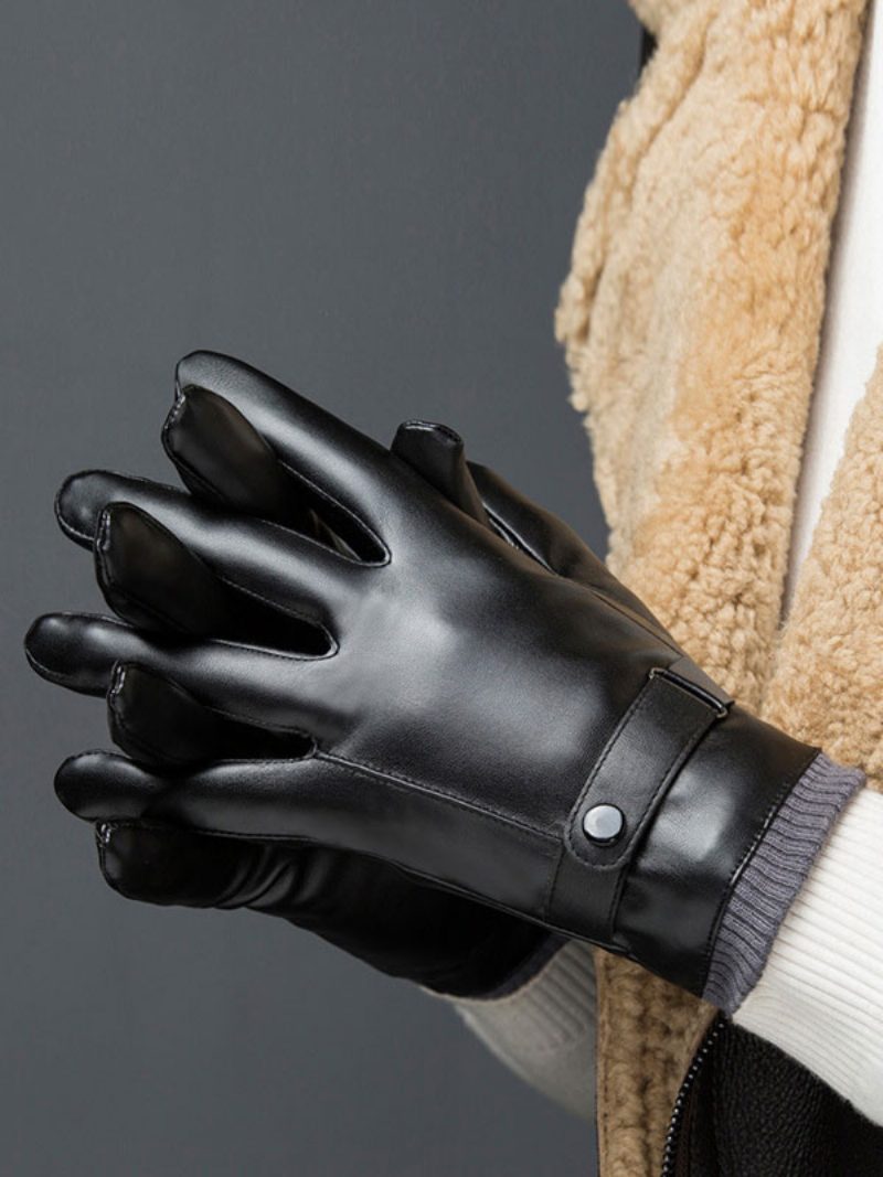 Handschuhe Für Männer Pu-leder Winter Warme Wasserdichte - Grau