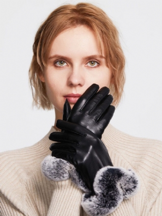 Kurze Damen-handschuhe Mit Kunstfell-dekor Warm Beheizt Für Den Winter Pu-leder Wasserdicht Kurz