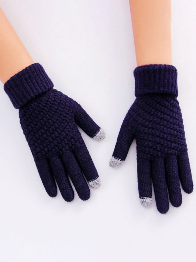 Kurze Warme Beheizte Winter-kurzhandschuhe Für Damen - Dunkles Marineblau