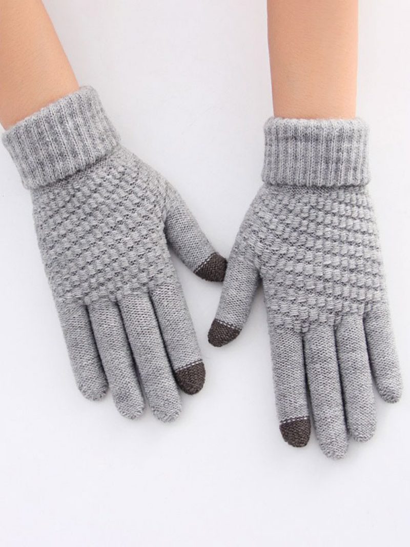 Kurze Warme Beheizte Winter-kurzhandschuhe Für Damen - Hellgrau