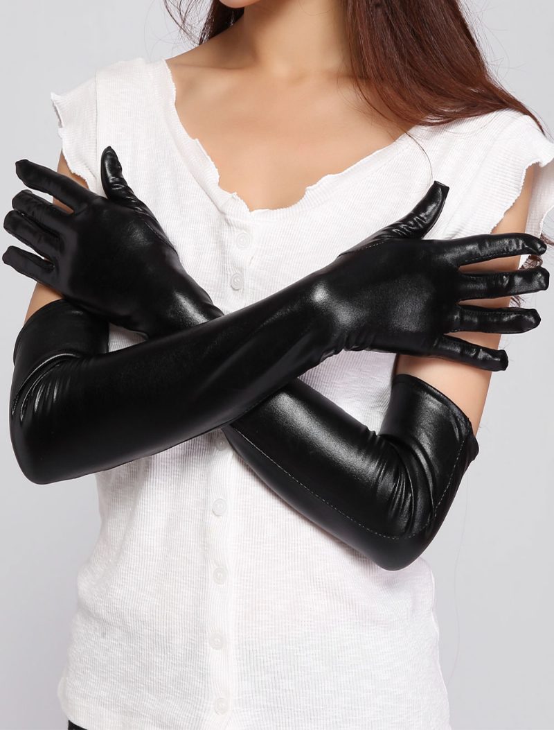 Lange Handschuhe Mit Schwarzen Fingerspitzen Für Damen - Schwarz