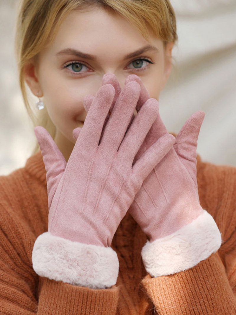 Warme Beheizte Winterhandschuhe Für Damen Aus Kunstfell - Rosa