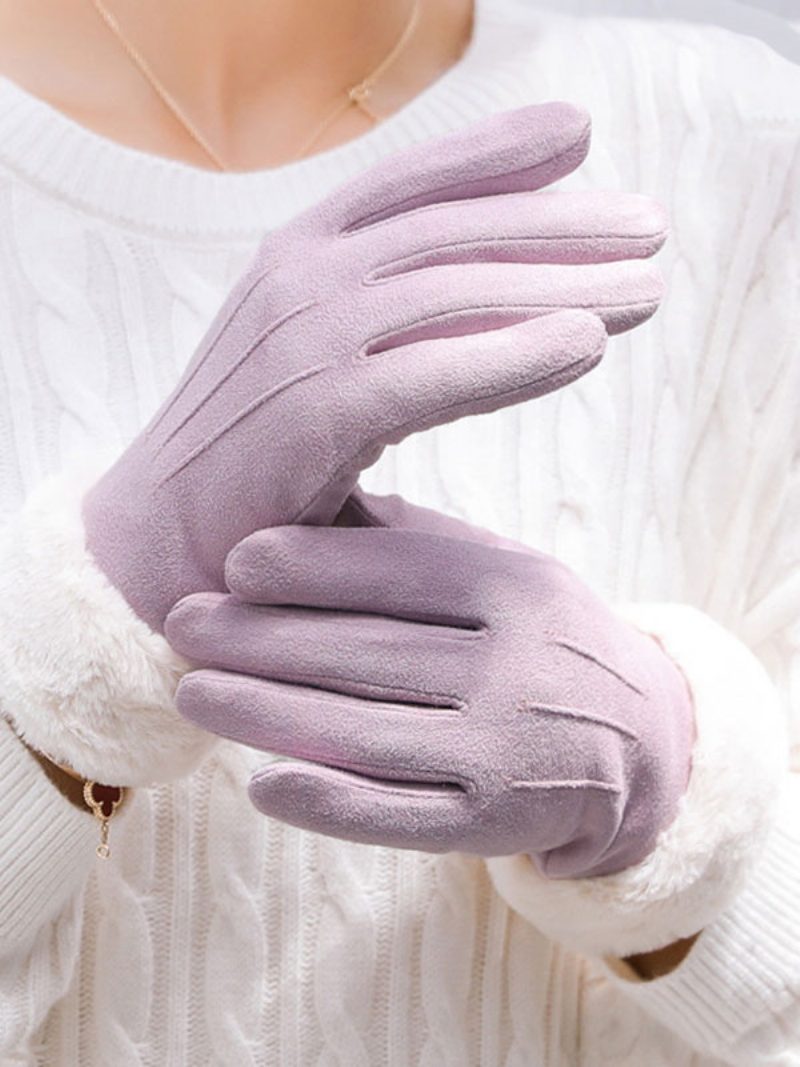 Warme Beheizte Winterhandschuhe Für Damen Aus Kunstfell - Lavendel