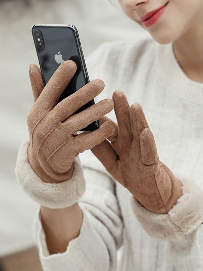 Warme Beheizte Winterhandschuhe Für Damen Aus Kunstfell - Khaki