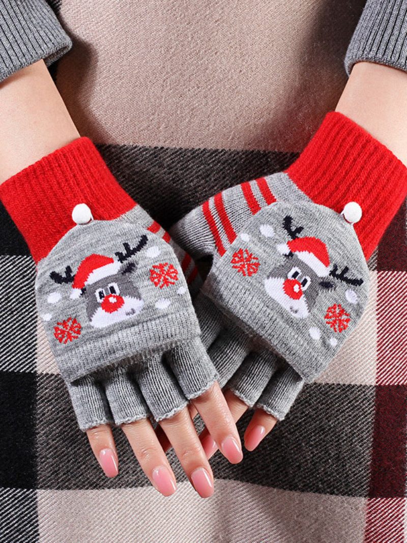 Weihnachtsdekor Bedruckte Kurze Damen Warme Beheizte Winter Fingerlose Handschuhe Für Frauen