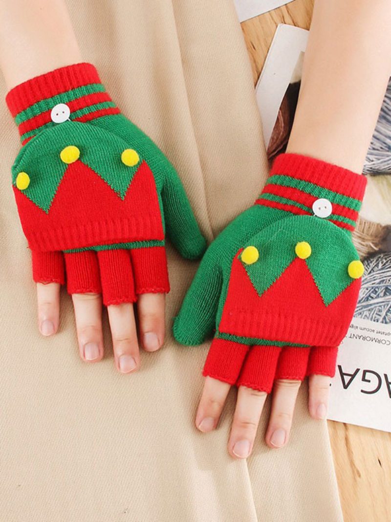 Weihnachtsdekor Bedruckte Kurze Damen Warme Beheizte Winter Fingerlose Handschuhe Für Frauen - Grün