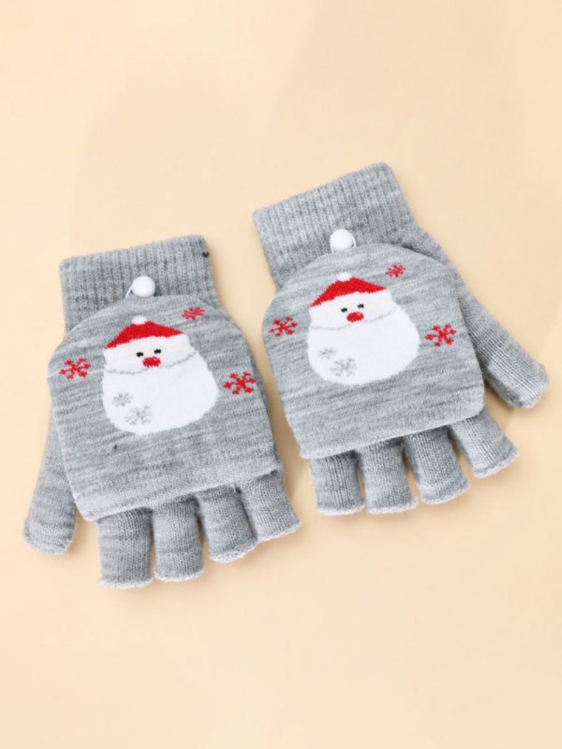 Weihnachtsdekor Bedruckte Kurze Damen Warme Beheizte Winter Fingerlose Handschuhe Für Frauen - Hellgrau