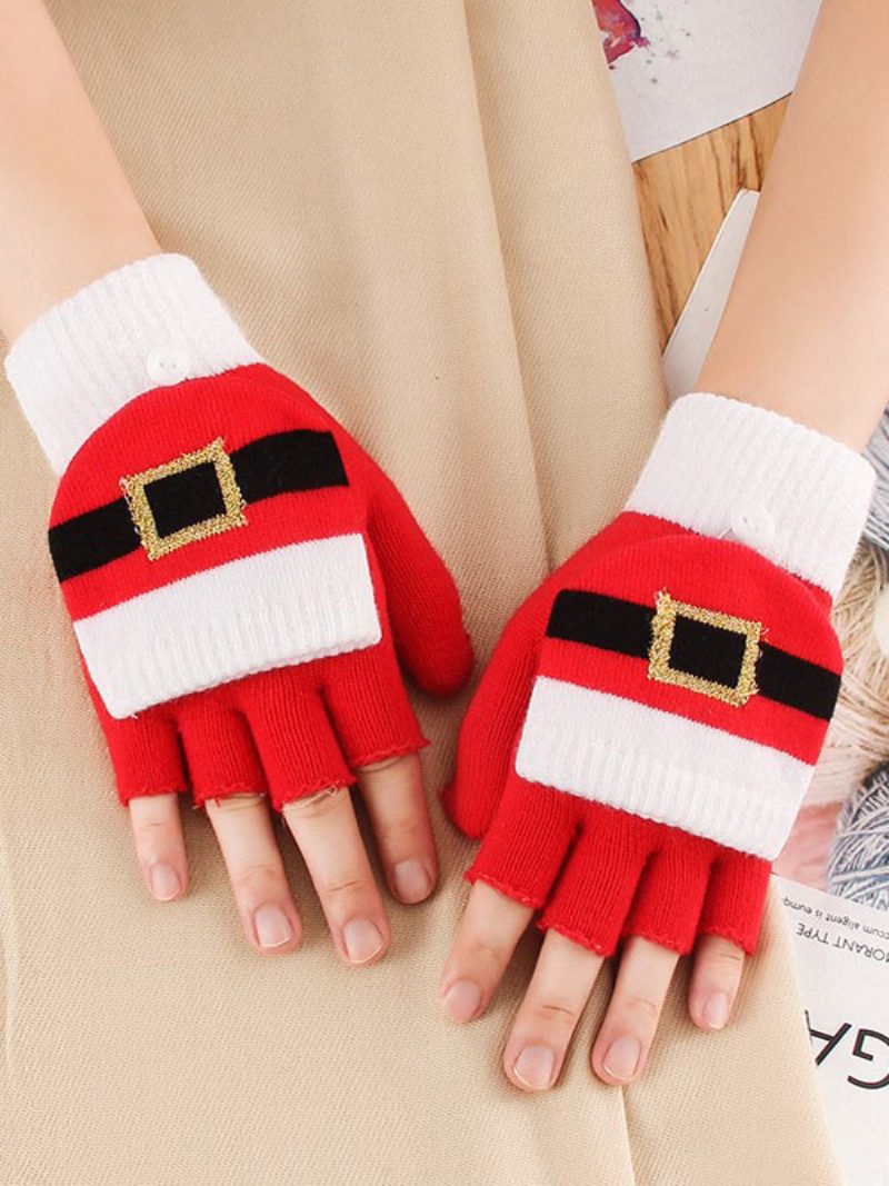 Weihnachtsdekor Bedruckte Kurze Damen Warme Beheizte Winter Fingerlose Handschuhe Für Frauen - Weiß